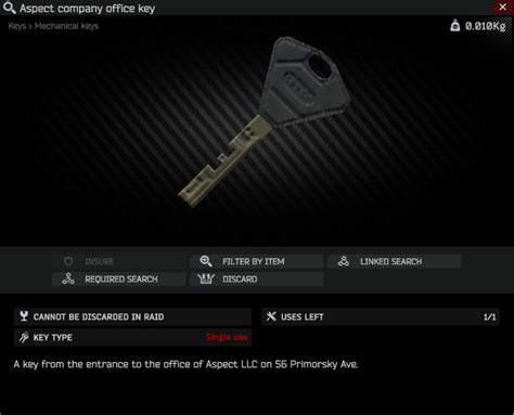 TerraGroup Labs keycard (Red) (Red) is a Keycard in Escape from Tarkov. . Aspect company office key tarkov